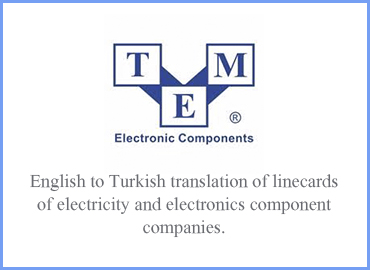 English to Turkish translation of linecards of electricity and electronics component companies.